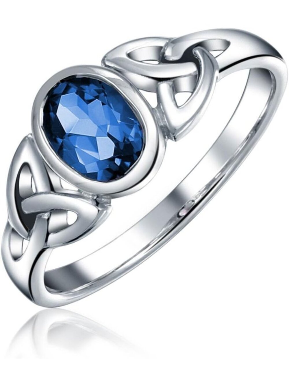 Sterling Silver Triquetra Band Ring with Birthstone Color CZ - Celtic Love Knot